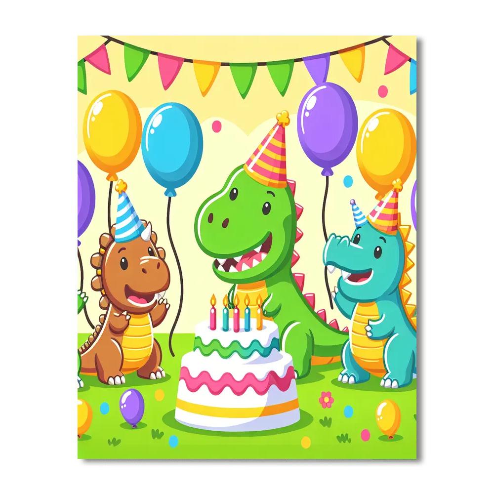 Doodle Dinosaur Party Paint By Numbers Art