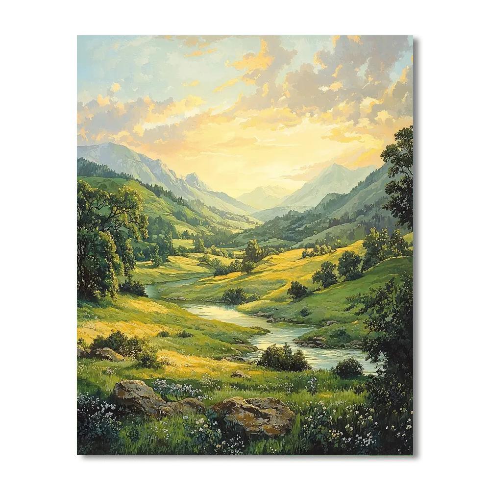 Caspar David Friedrich Inspired Tranquil Valley  Paint By Numbers