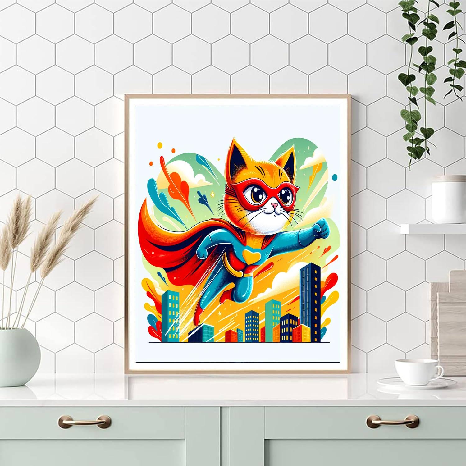 Superhero Cat Saves The Day Numbered Painting Kits