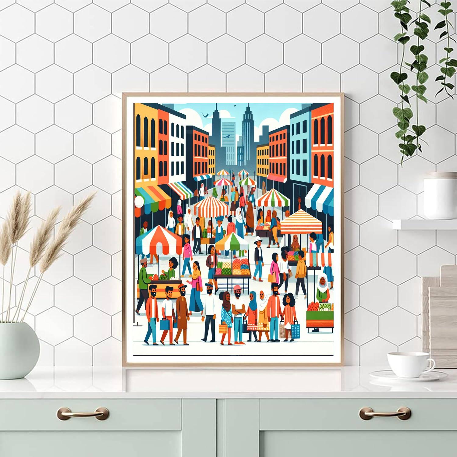 Busy Urban Street Market Paint By Numbers Art