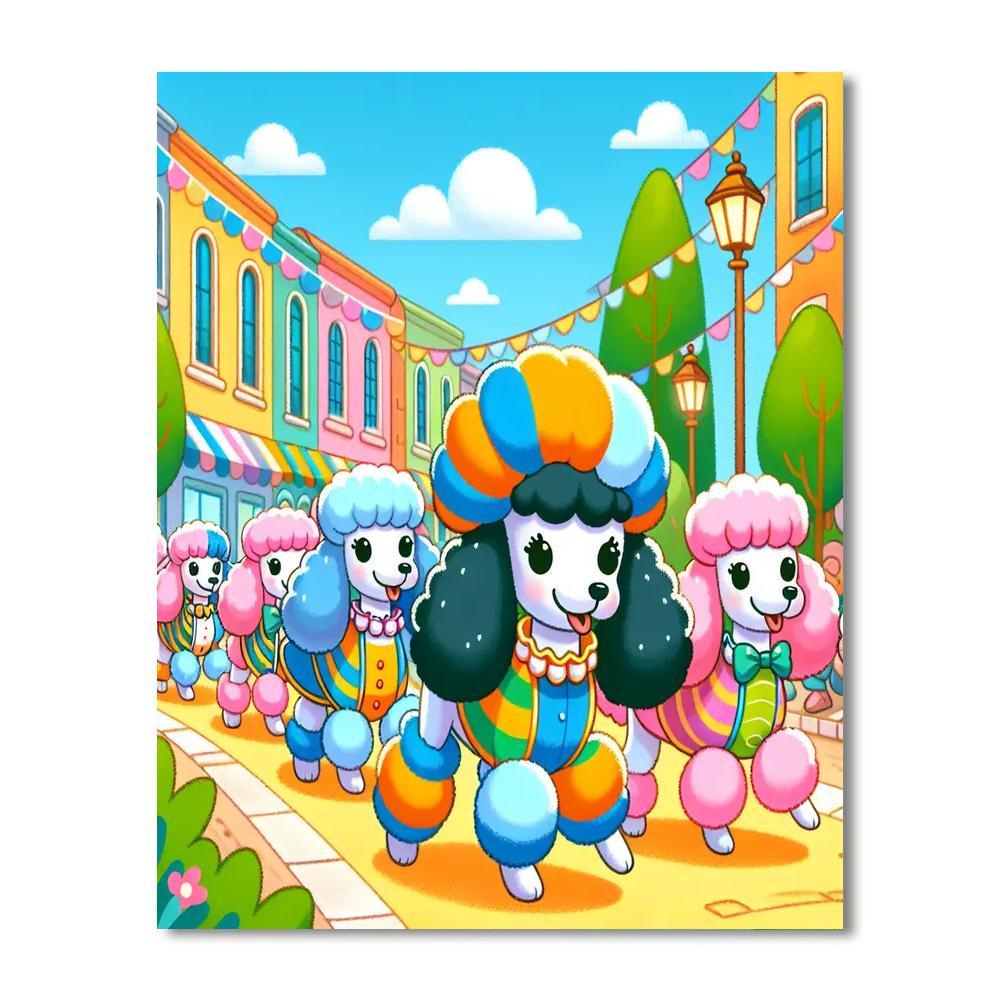 Playful Poodle Parade Number Painting