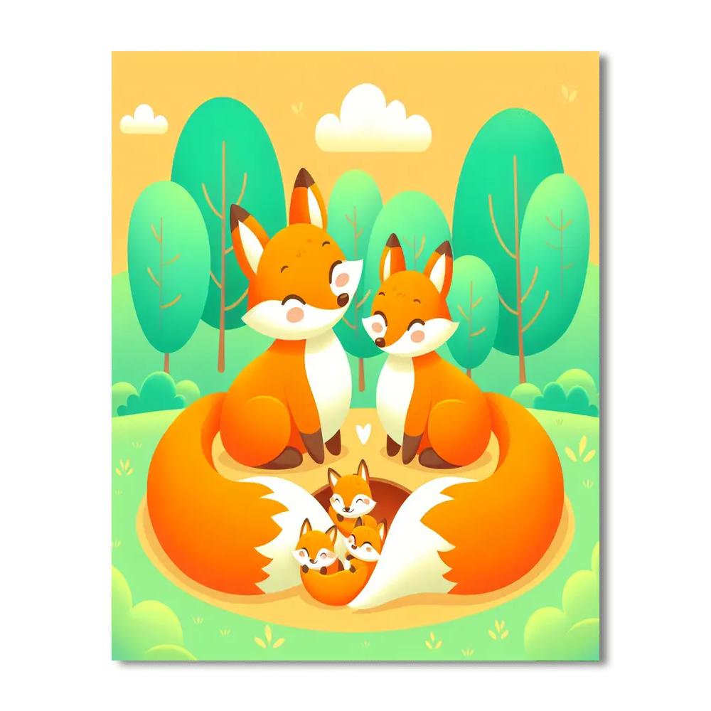 Wonderful Fox Family Paint By Numbers Art