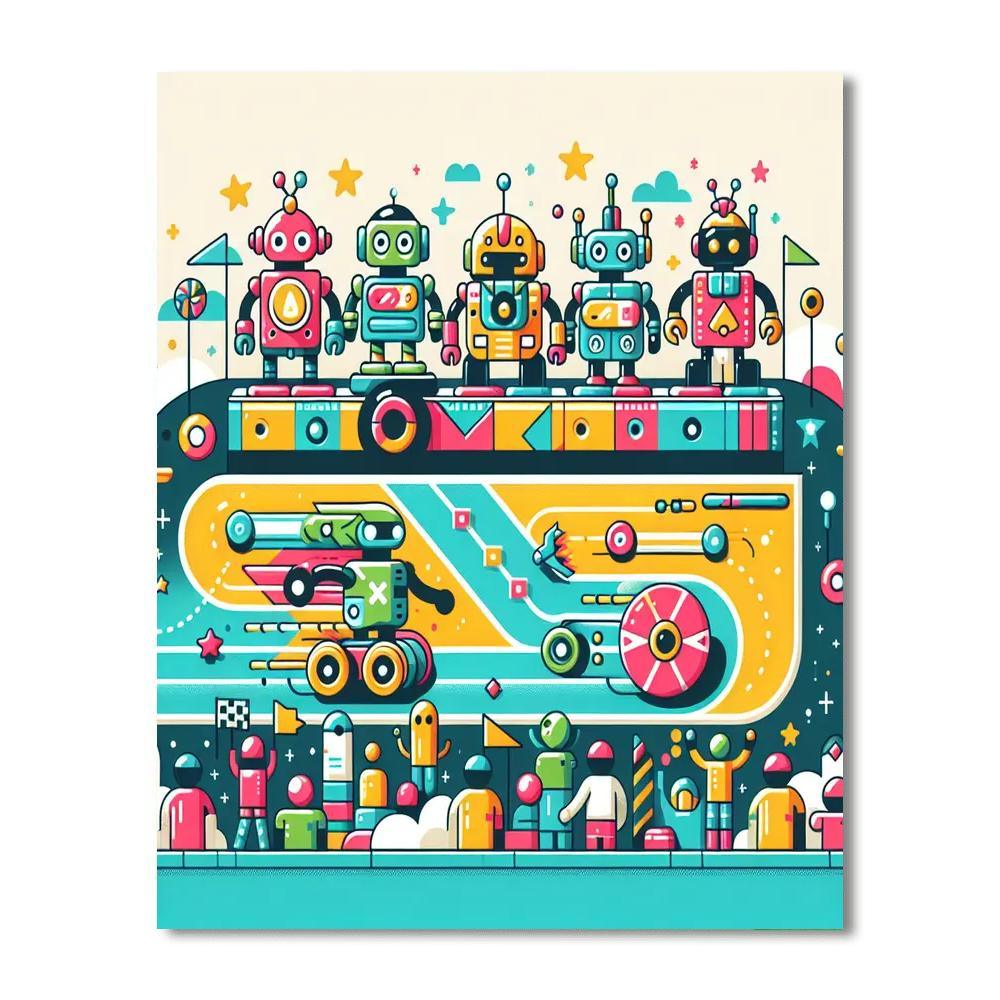 Funky Robot Race Paint By Color