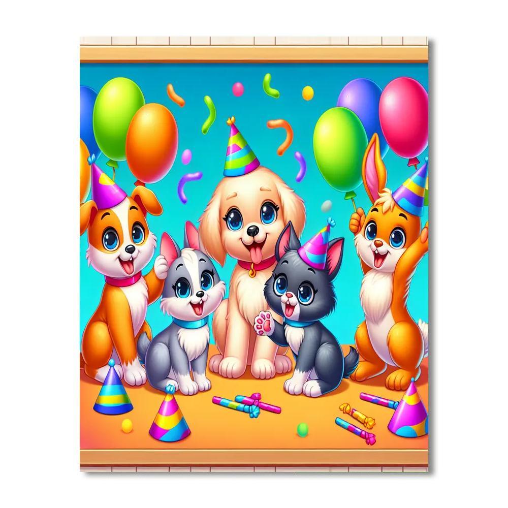 Playful Pet Party Paint By Numbers Art