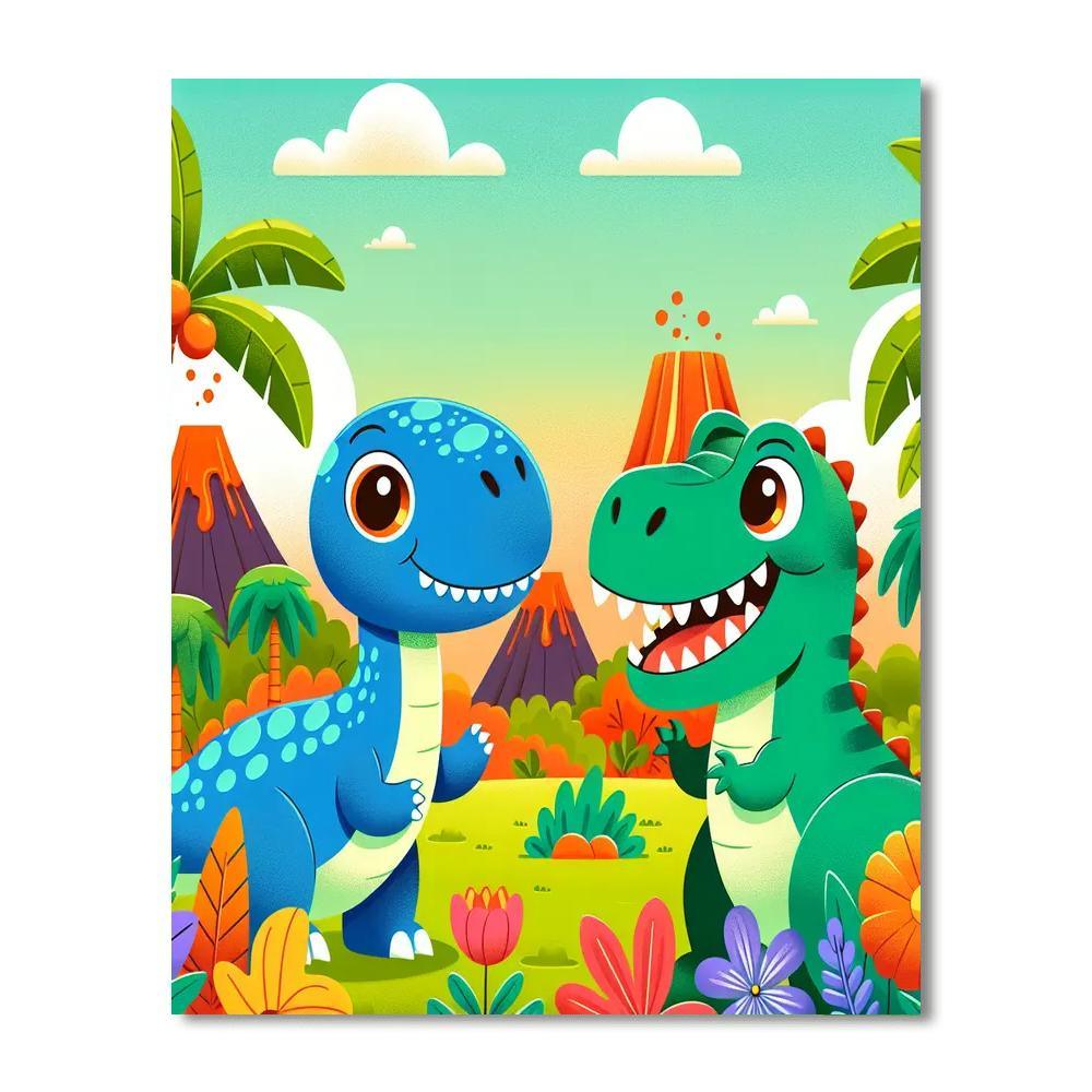 Colorful Dinosaurs Unite Painting Number Kit