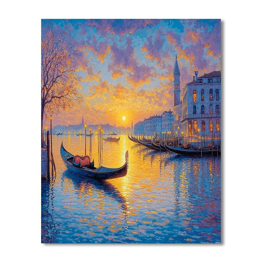 Giovanni Antonio Canal (Canaletto) Inspired Gondolas At Dawn  Number Painting
