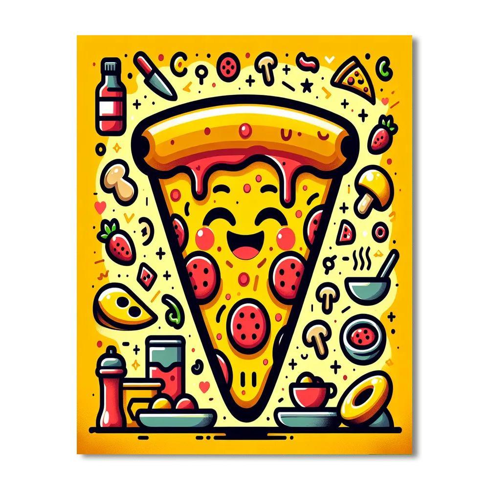 Happy Pizza Slice DIY Paint By Numbers