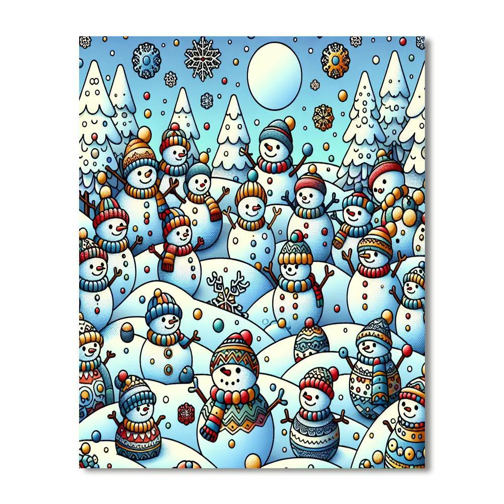 Whimsical Snowman Friends Paint By Numbers Art