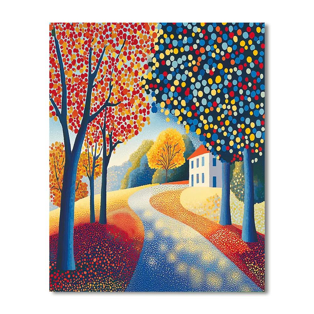 Georges Seurat Inspired Abstract Geometric Whirl  Number Painting