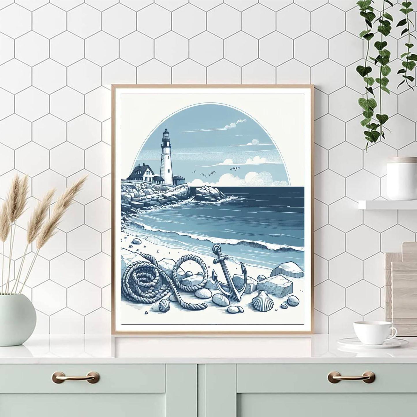 Lighthouse's Guiding Light Number Painting