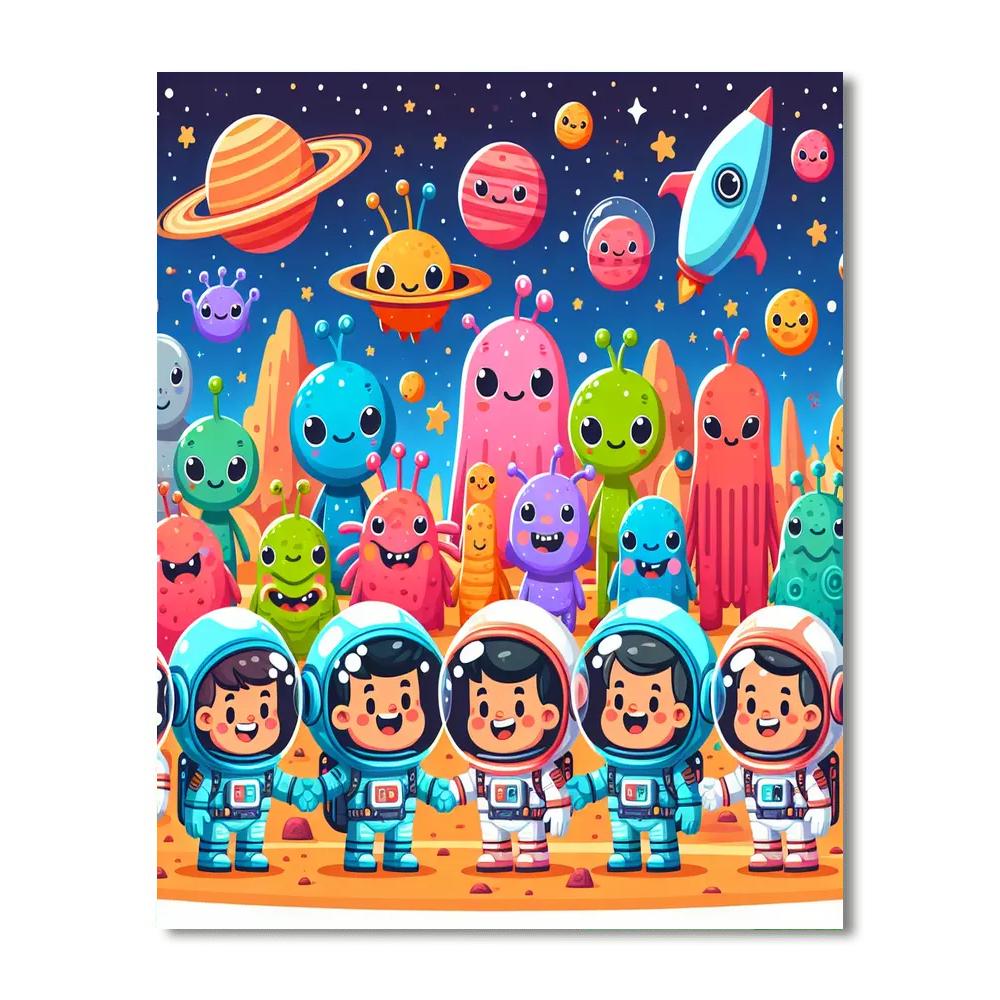 Space Explorers And Alien Friends DIY Paint By Numbers