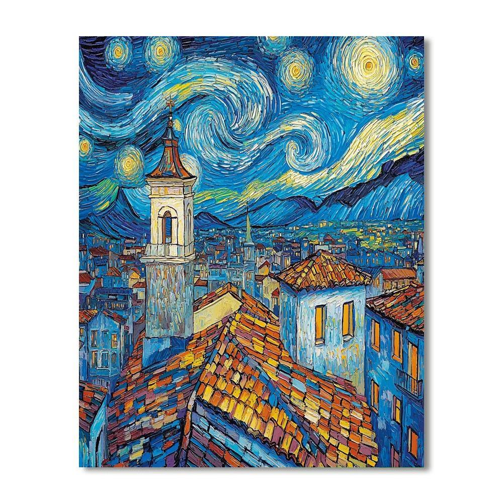 Vincent Van Gogh Inspired Starry Rooftop Escape  Paint By Numbers Kits