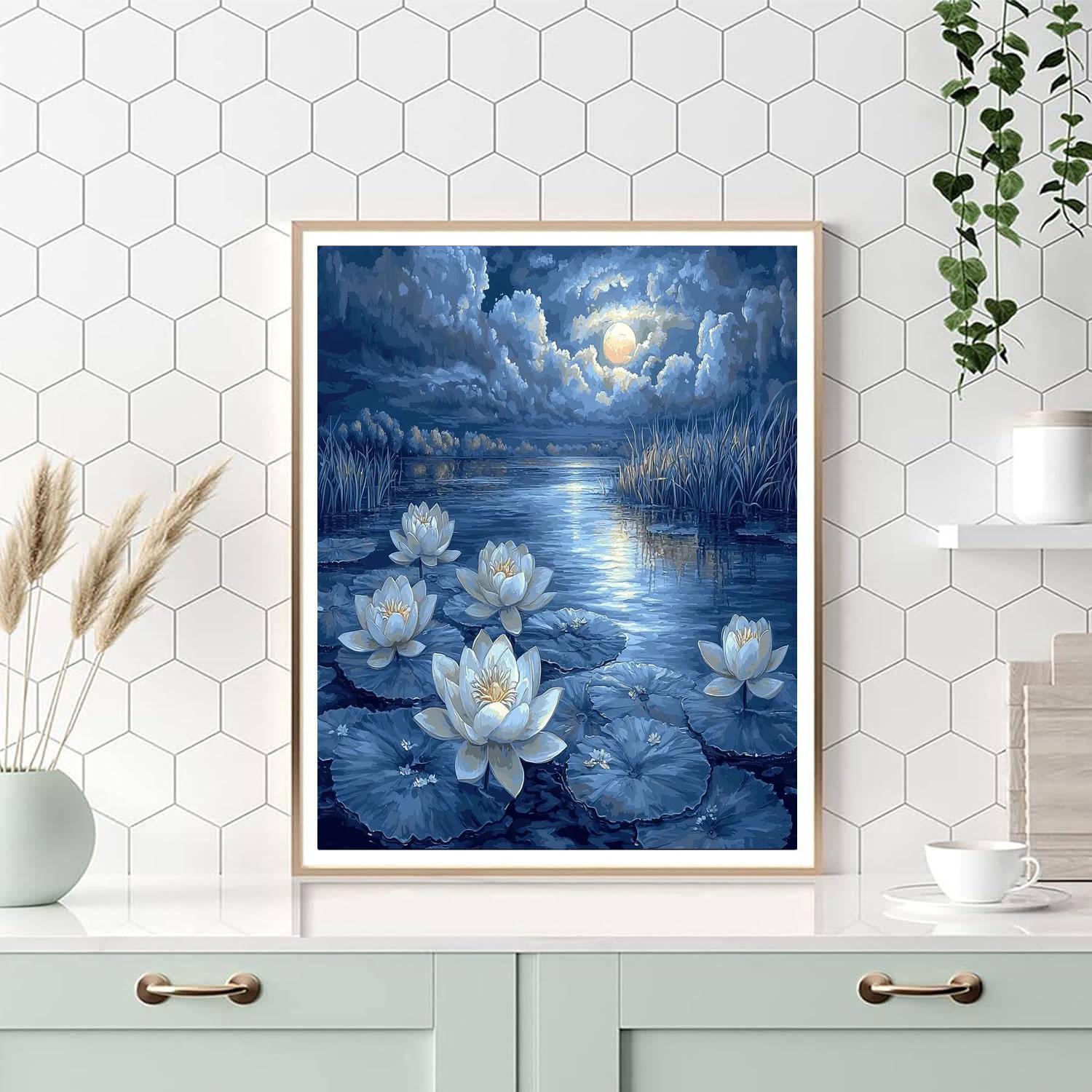 Nandalal Bose Inspired Mystical Moonlit Lotus  Painting Number Kit