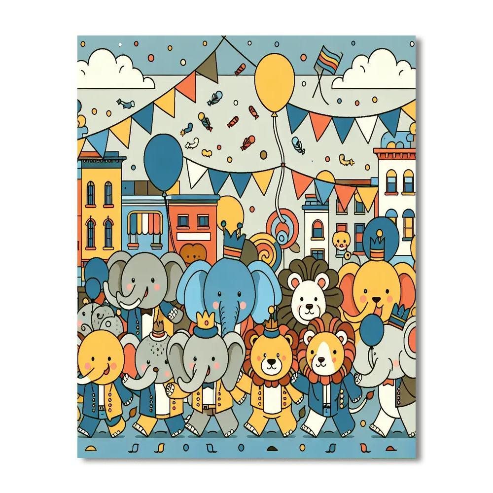Animal Parade Through Town Paint By Numbers Art