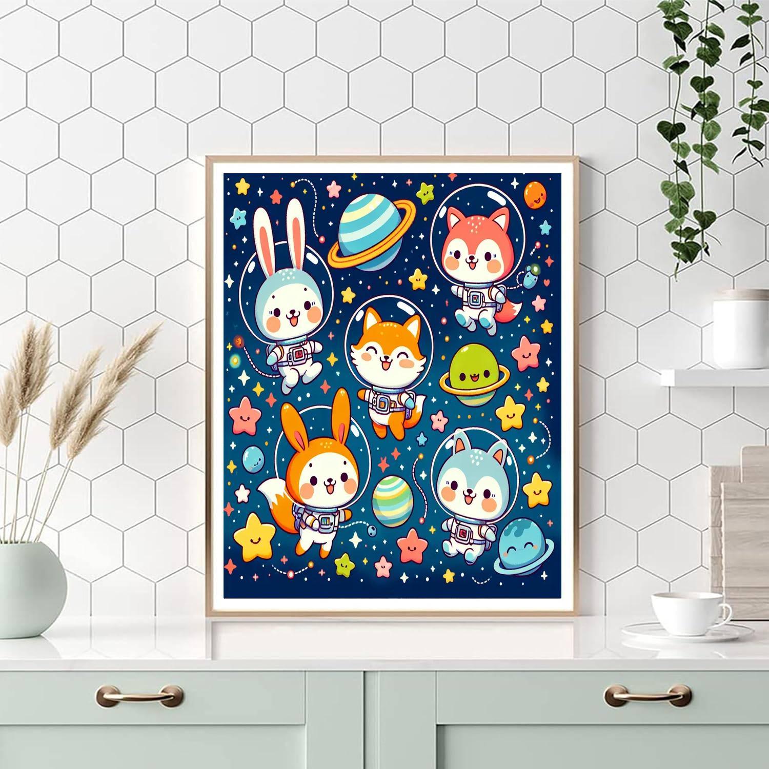 Cute Critters In Space Paint By Numbers Art