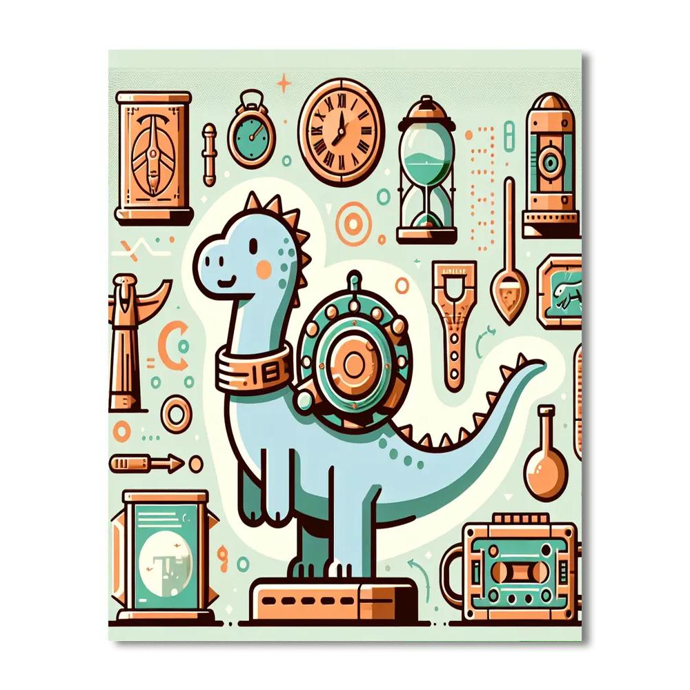 Time Traveler Dinosaur Number Painting