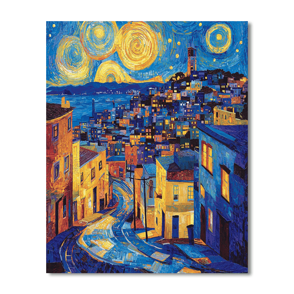 Vincent Van Gogh Inspired Vibrant Urban Nightscape  Paint By Color