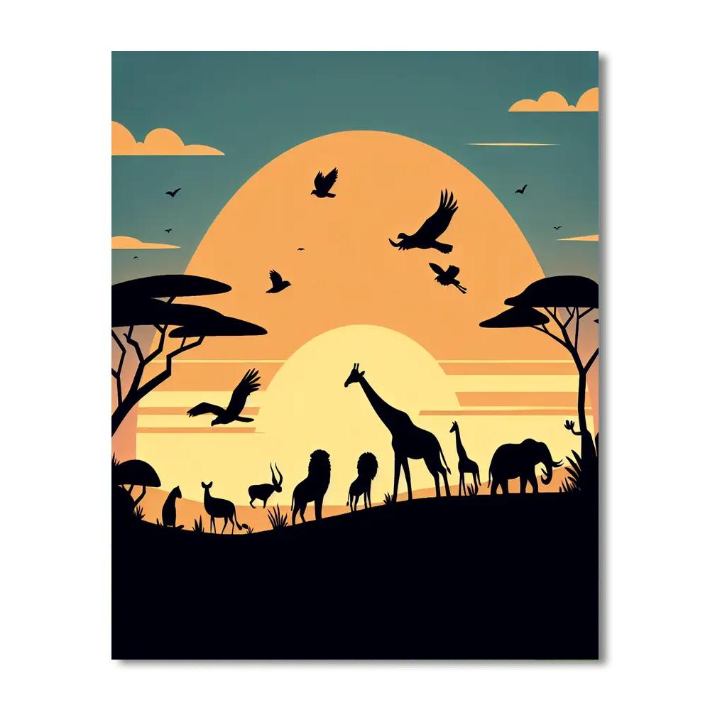 Silly Silhouette Safari Paint By Numbers Art