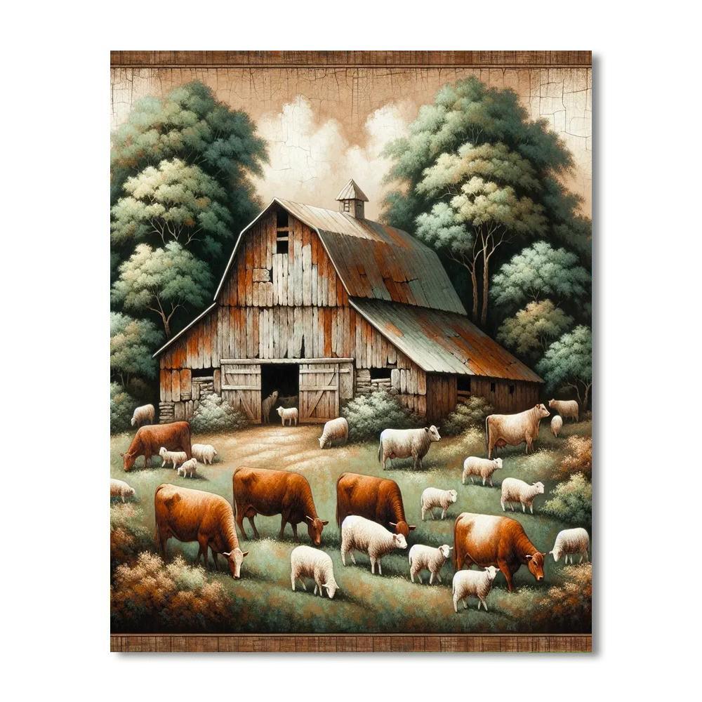 Rustic Barn And Farm Animals Paint By Color