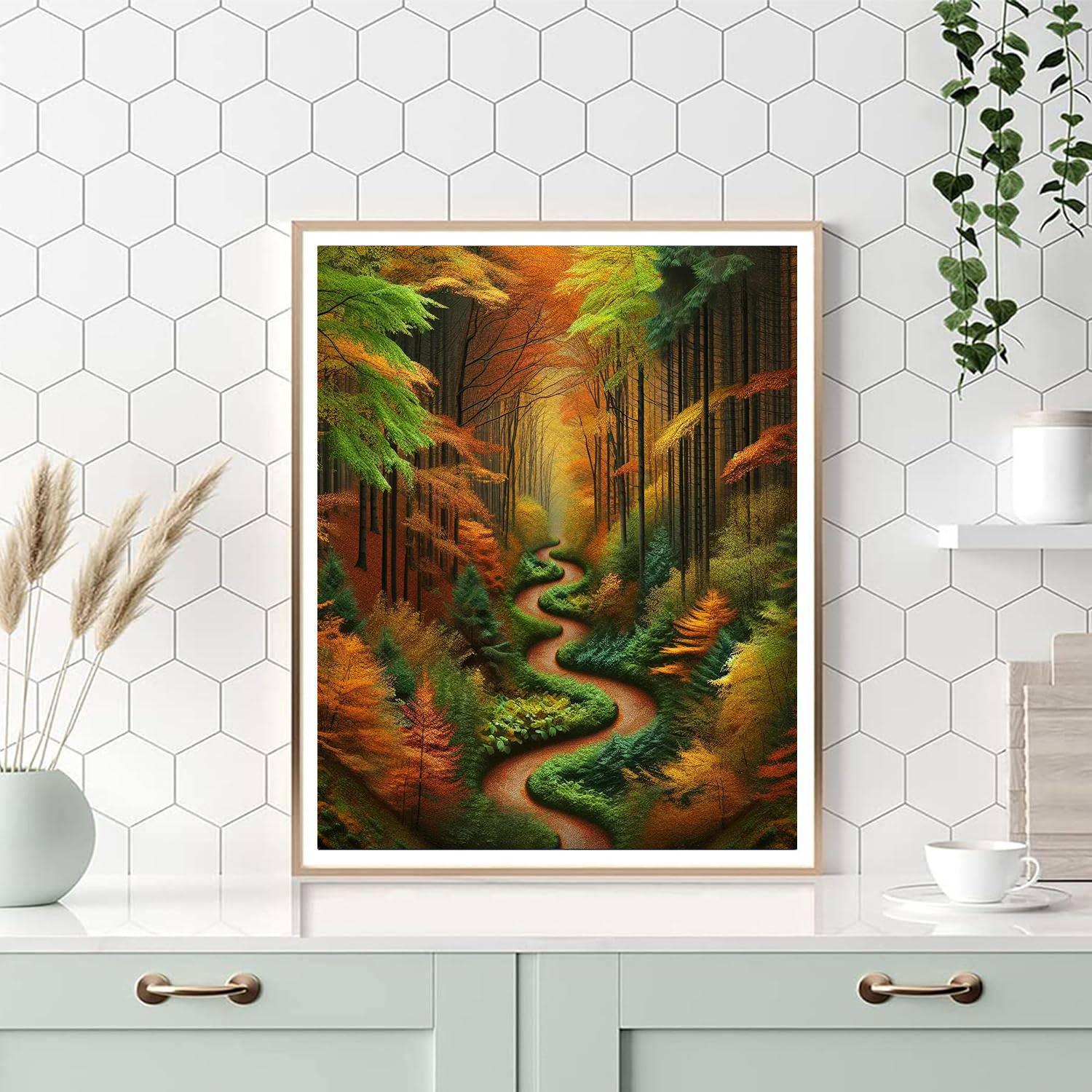 Dramatic Forest Pathway Number Painting