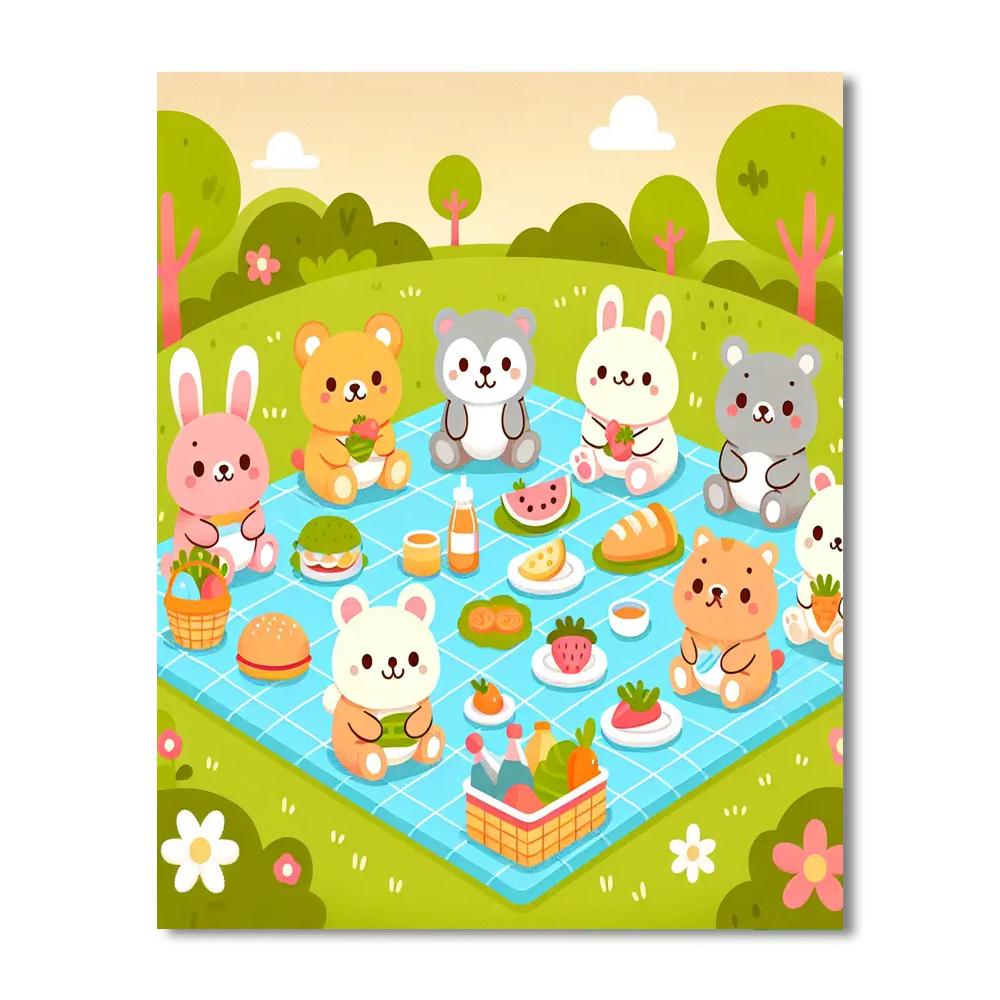 Adorable Animal Picnic Paint By Numbers Art