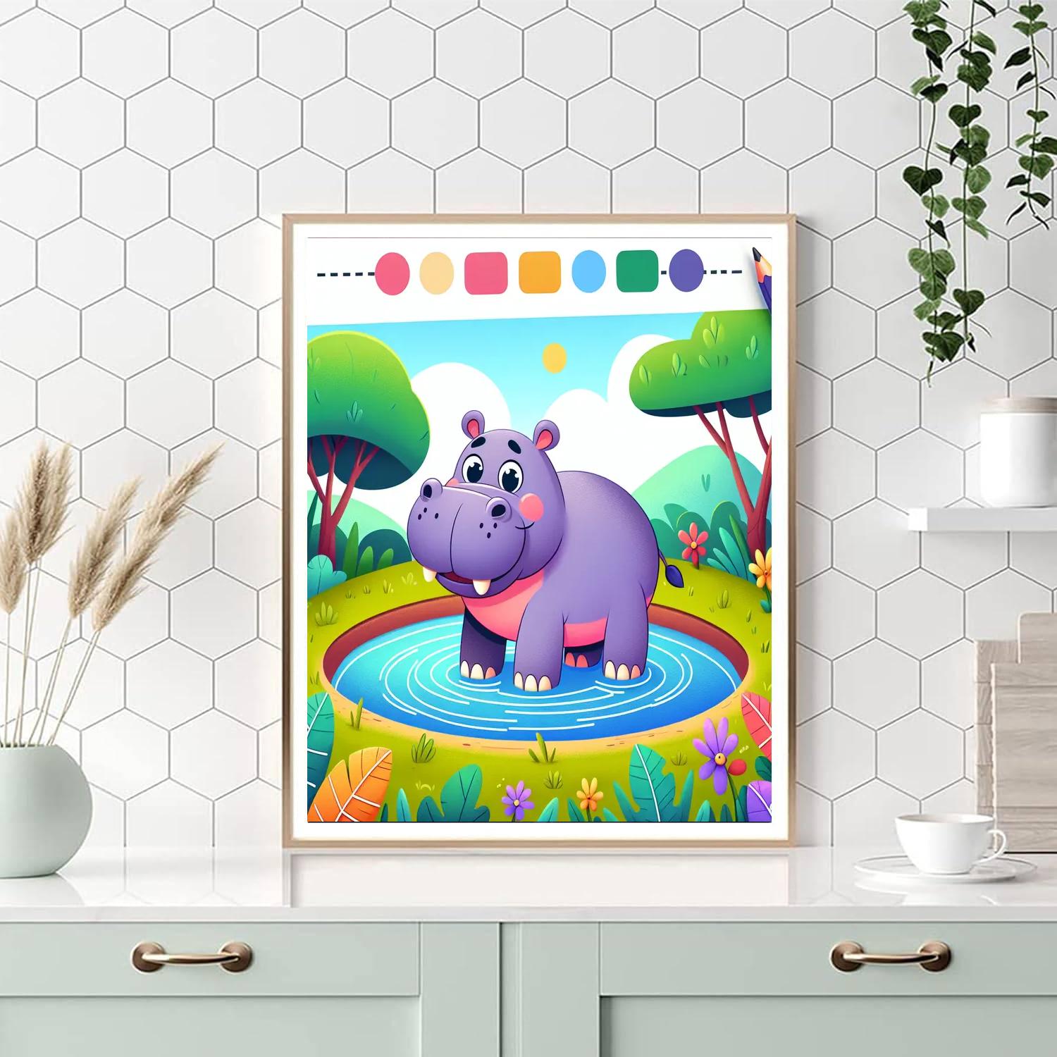 Hippo's Happy Waterhole Painting Number Kit