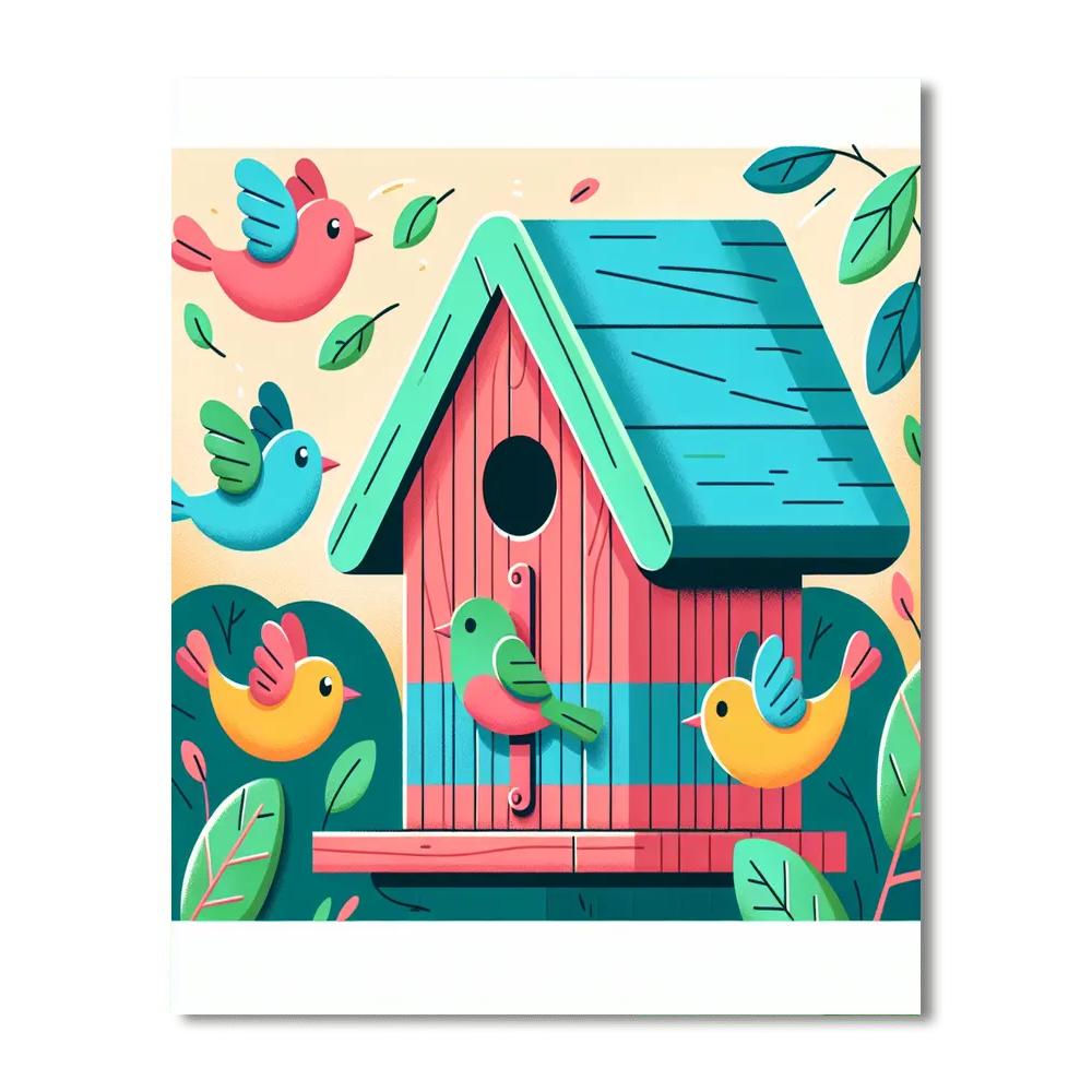 Charming Birdhouse Number Painting