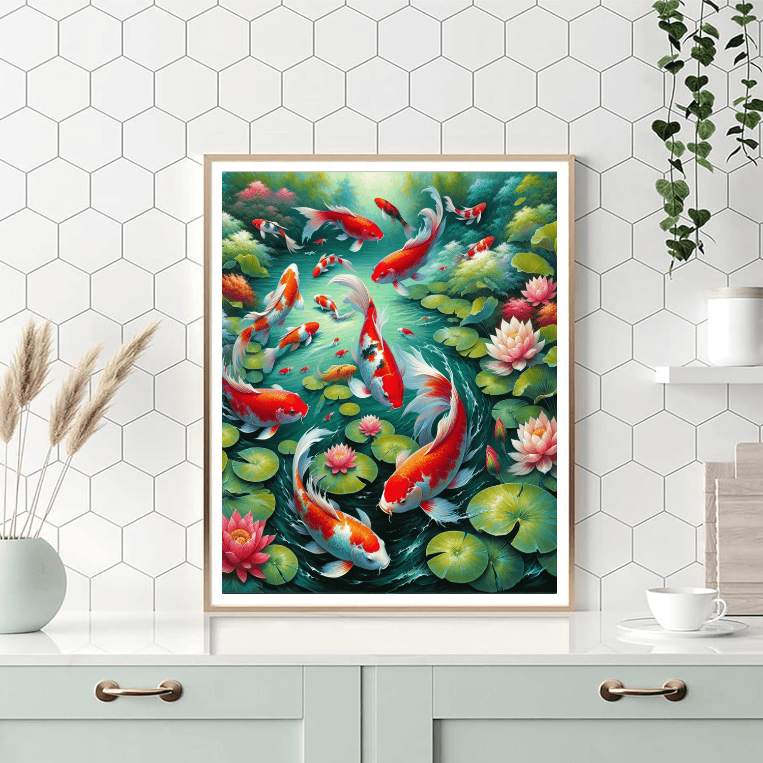 Colorful Koi Fish Pond Painting By Numbers Kit