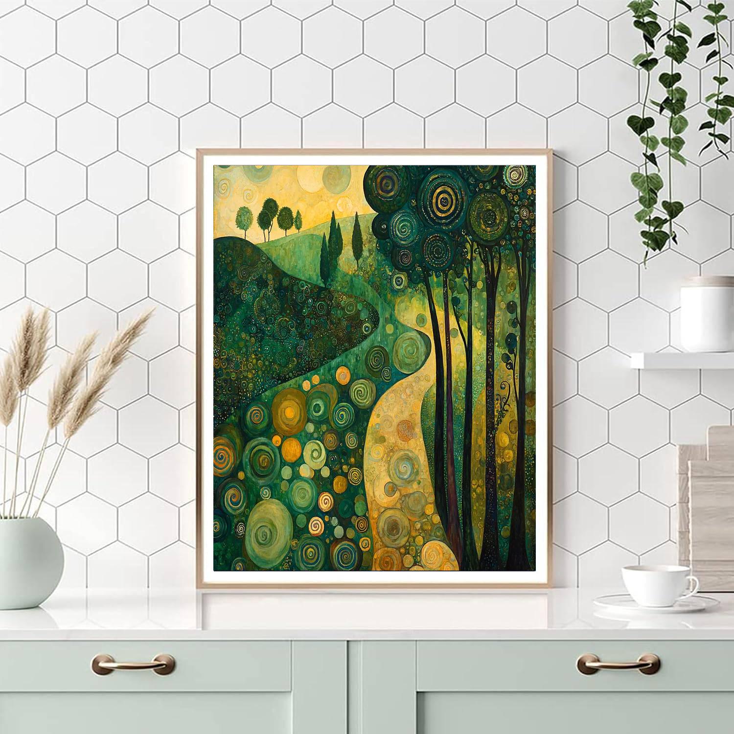 Gustav Klimt Inspired Enchanted Landscape  Number Painting