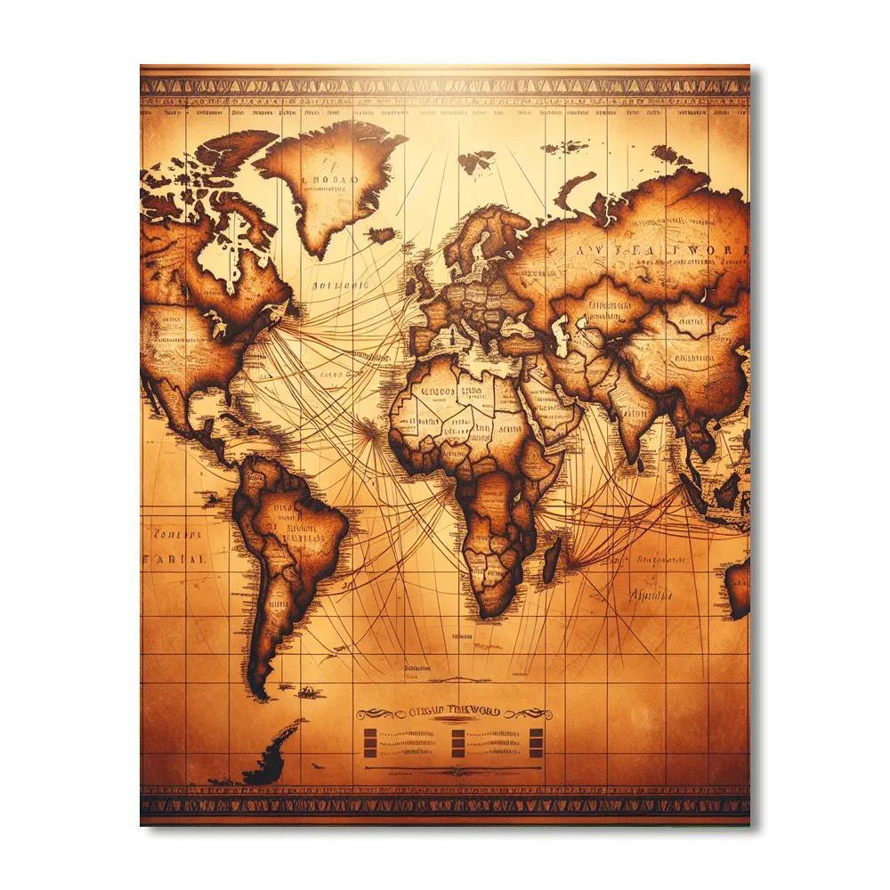Vintage World Map Journey Painting Number Kit