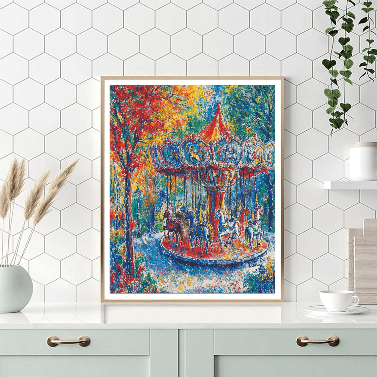 Marc Chagall Inspired Whimsical Carousel Delight  Paint By Color