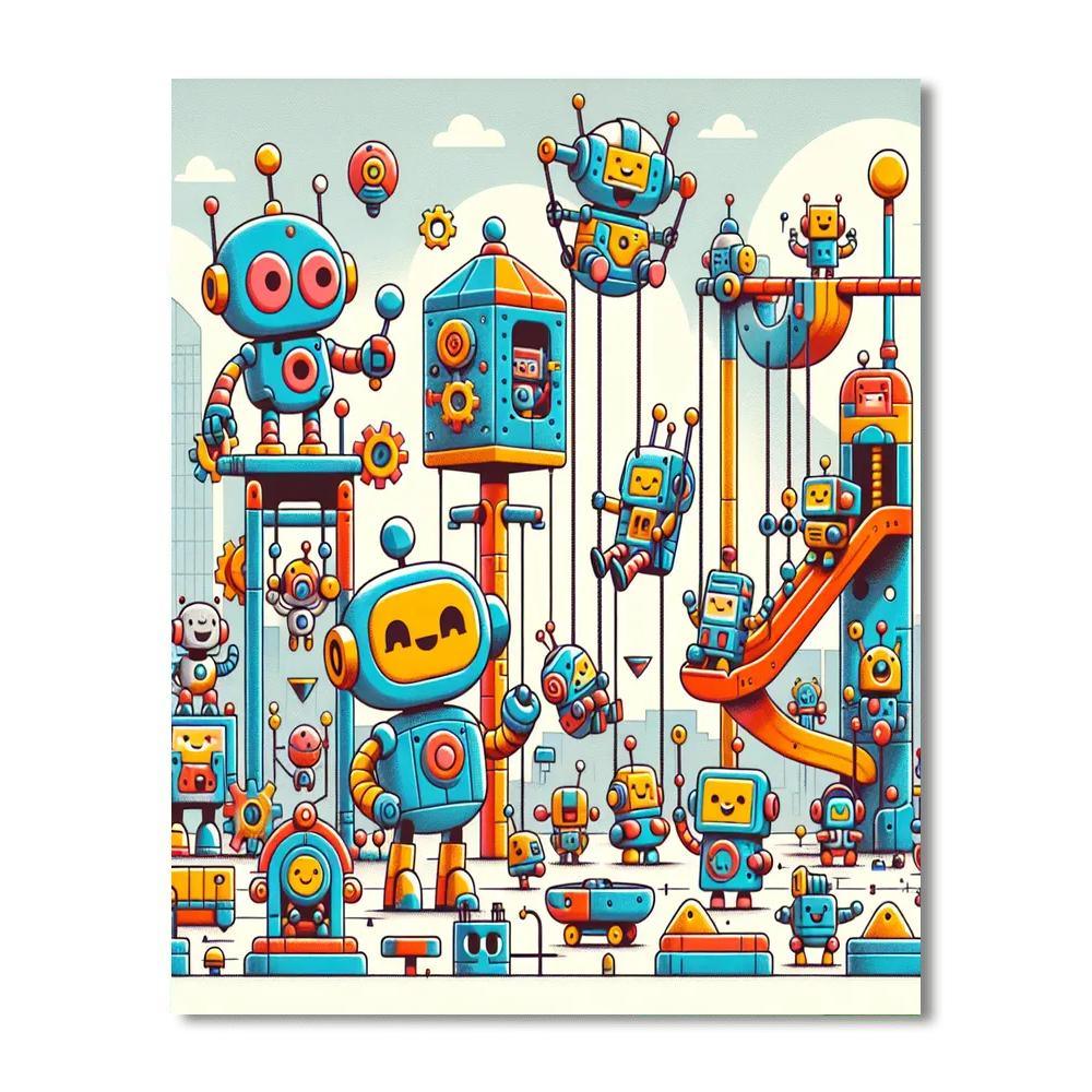 Whimsical Robot Playground Number Painting