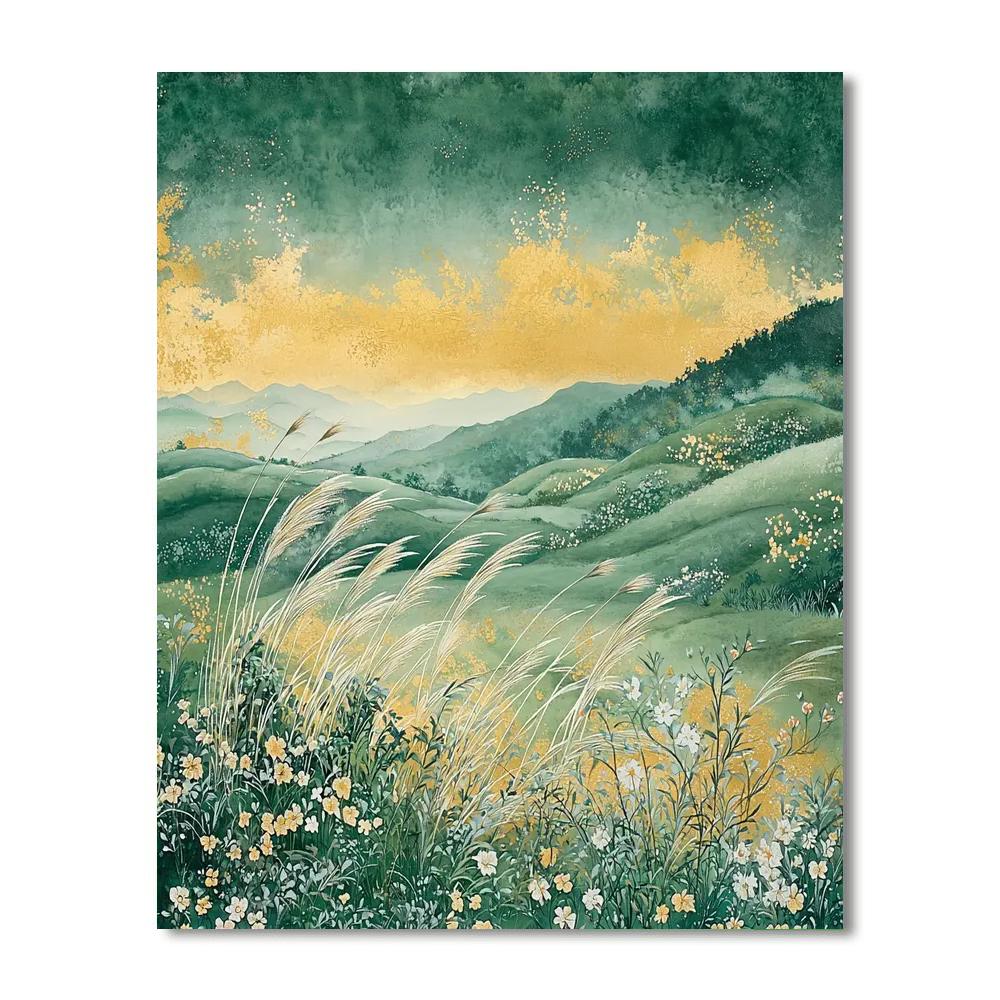 Hiroshige Inspired Windswept Fields  Number Painting