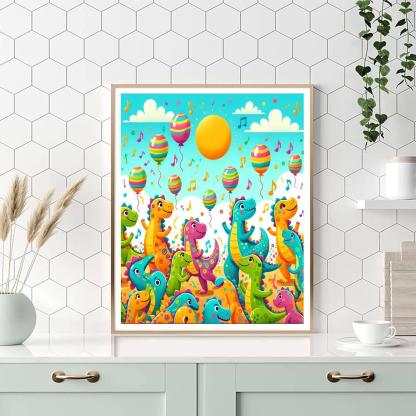 Joyful Dinosaur Dance Party Number Painting