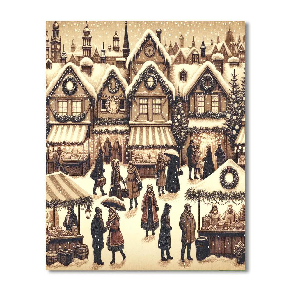 Vintage Winter Market Painting By Numbers Kit