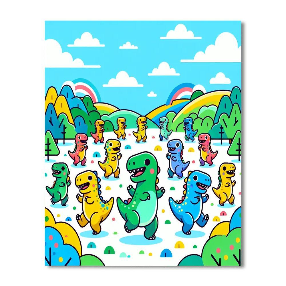 Dancing Dinosaurs In The Valley Painting By Numbers Kit