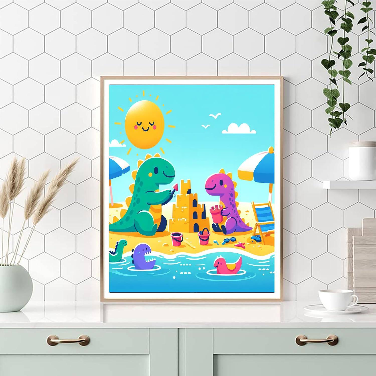 Playful Dinosaurs At The Beach Numbered Painting Kits