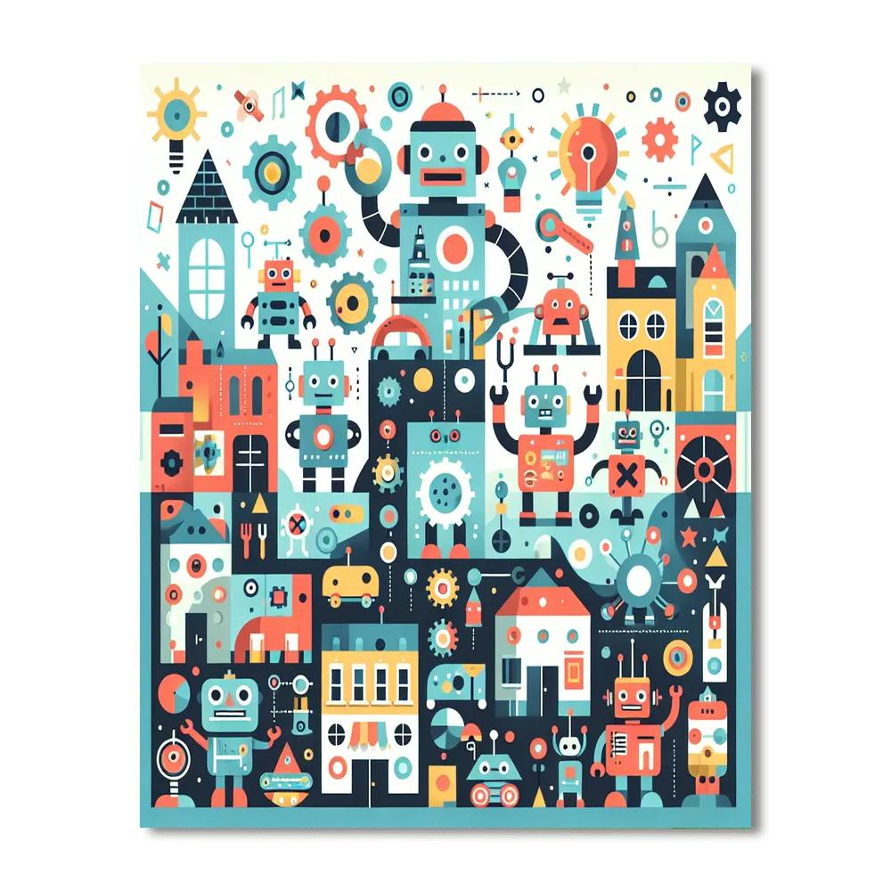 Whimsical Robot Town Numbered Painting Kits