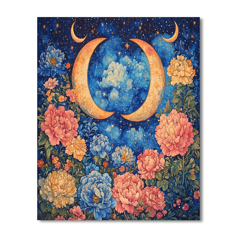 Frida Kahlo Inspired Crescent Moons And Blooms  Painting By Numbers Kit