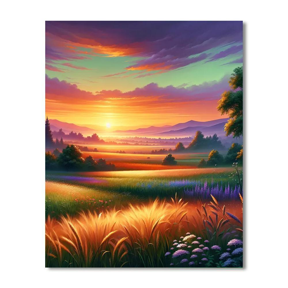 Tranquil Sunset Over Fields Paint By Number