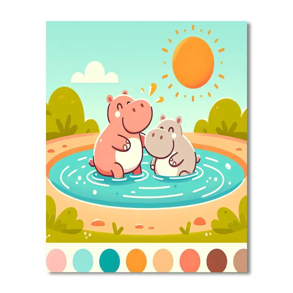 Happy Hippo Splash Numbered Painting Kits