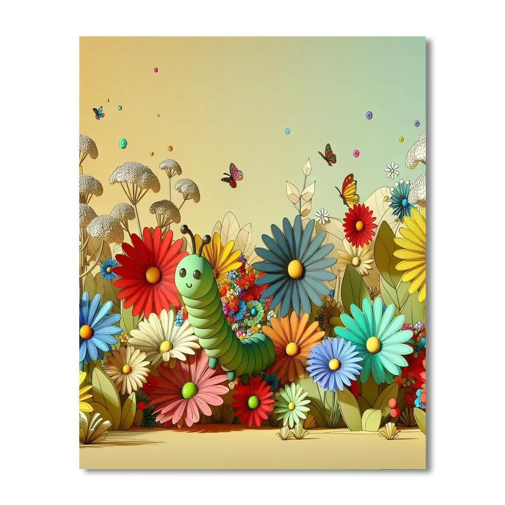 Cheerful Caterpillar's Garden Crawl Painting Number Kit