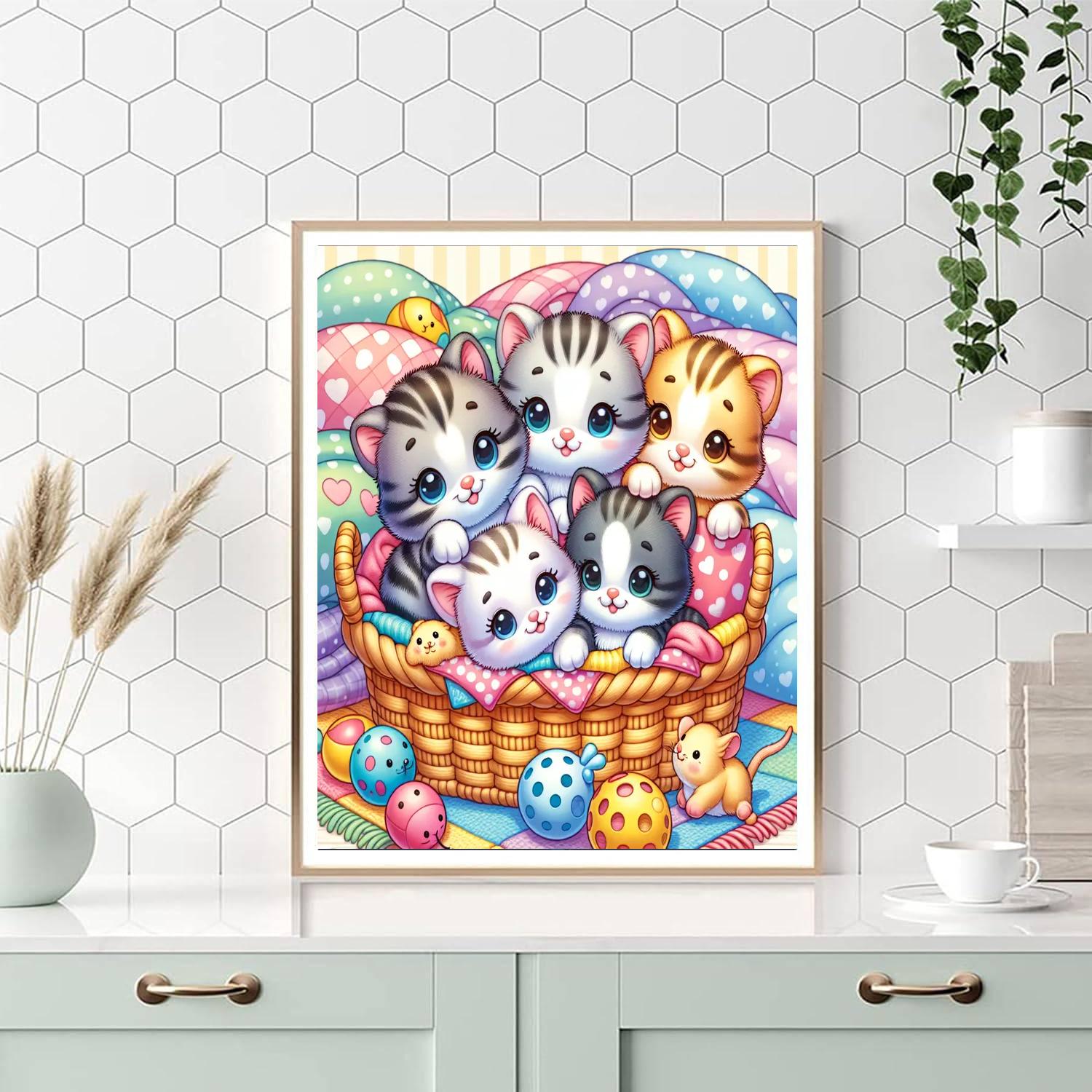 Adorable Kittens In A Basket Numbered Painting Kits