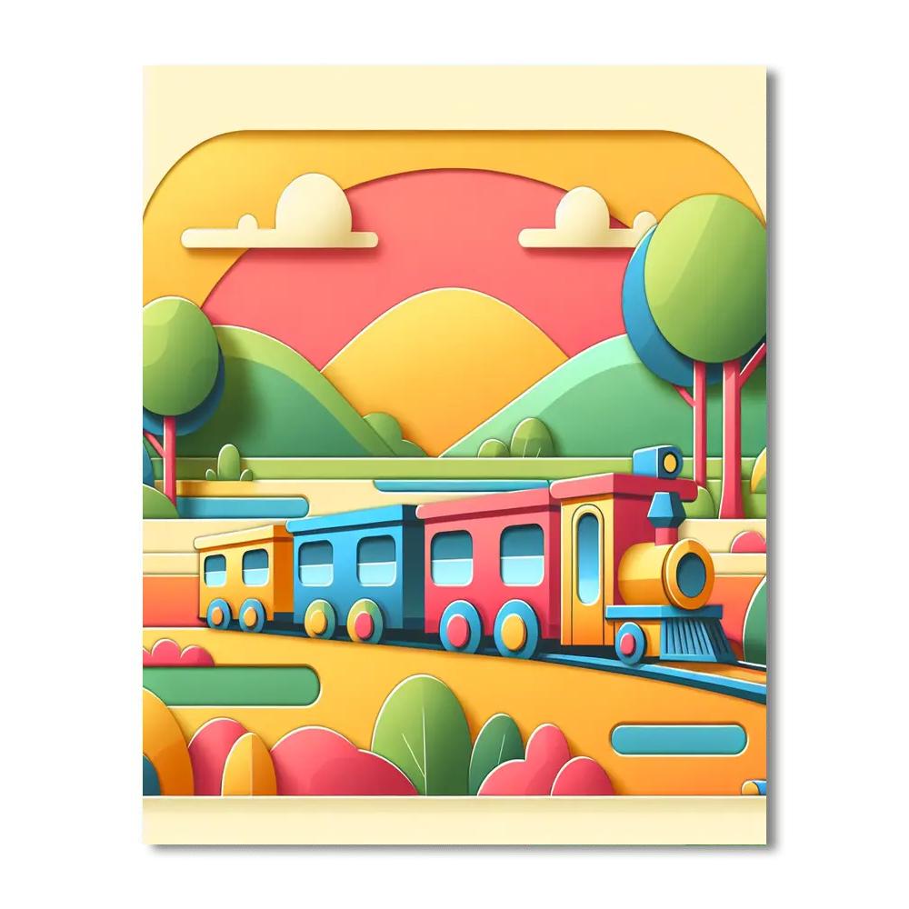 Cheerful Cartoon Train Journey Painting By Numbers Kit
