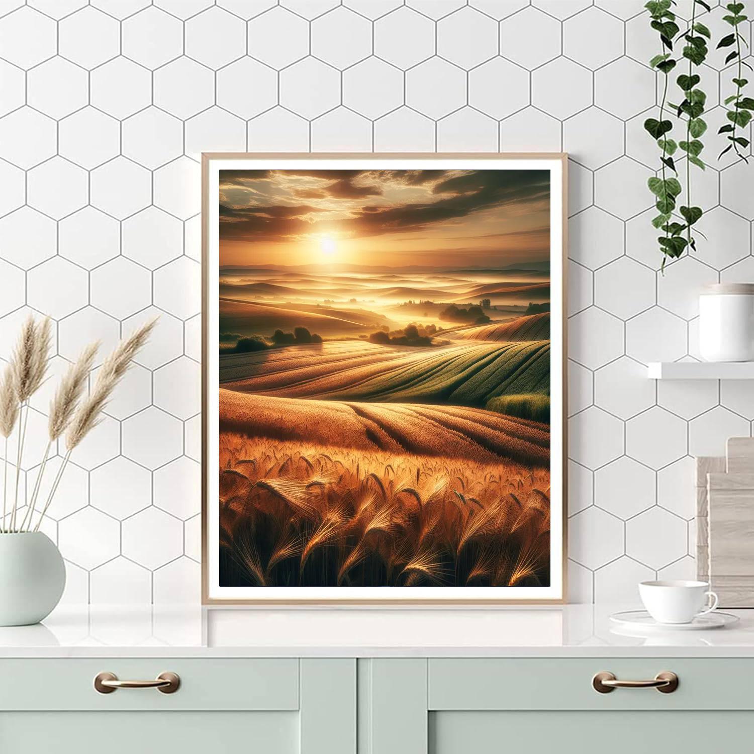 Golden Wheat Fields At Dawn Numbered Painting Kits