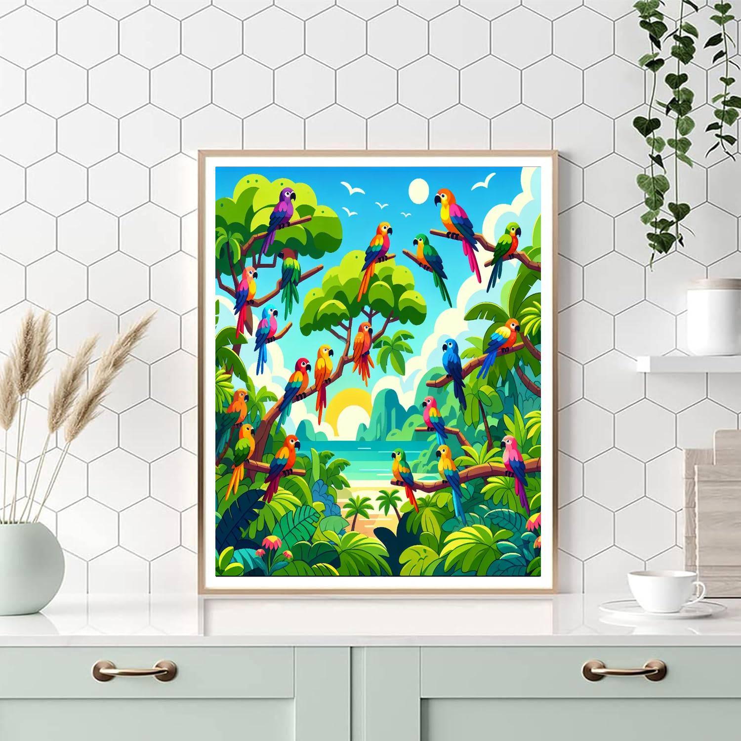 Island Paradise With Tropical Birds Painting By Numbers Kit