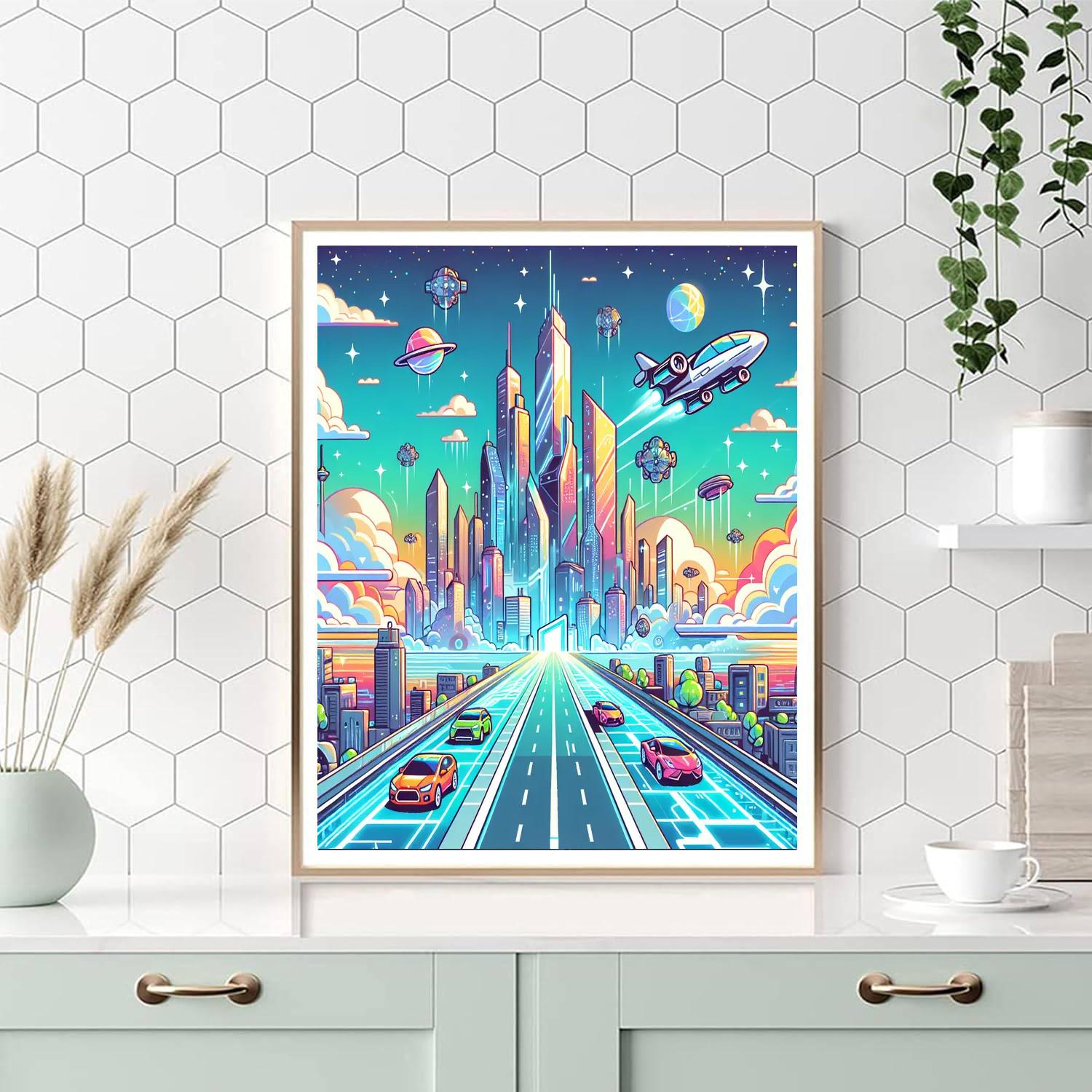 Futuristic Space City Paint By Numbers Kits
