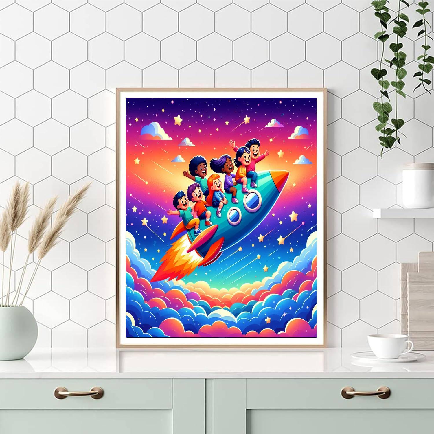 Rainbow Rocket Ride Paint By Numbers