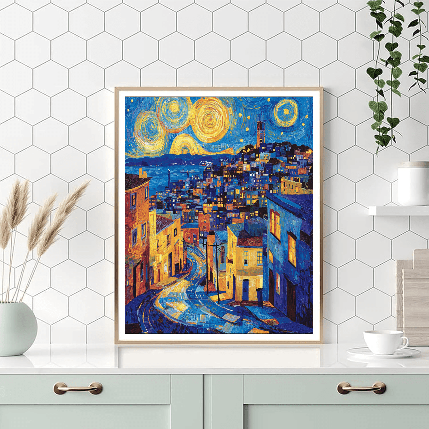 Vincent Van Gogh Inspired Vibrant Urban Nightscape  Paint By Color