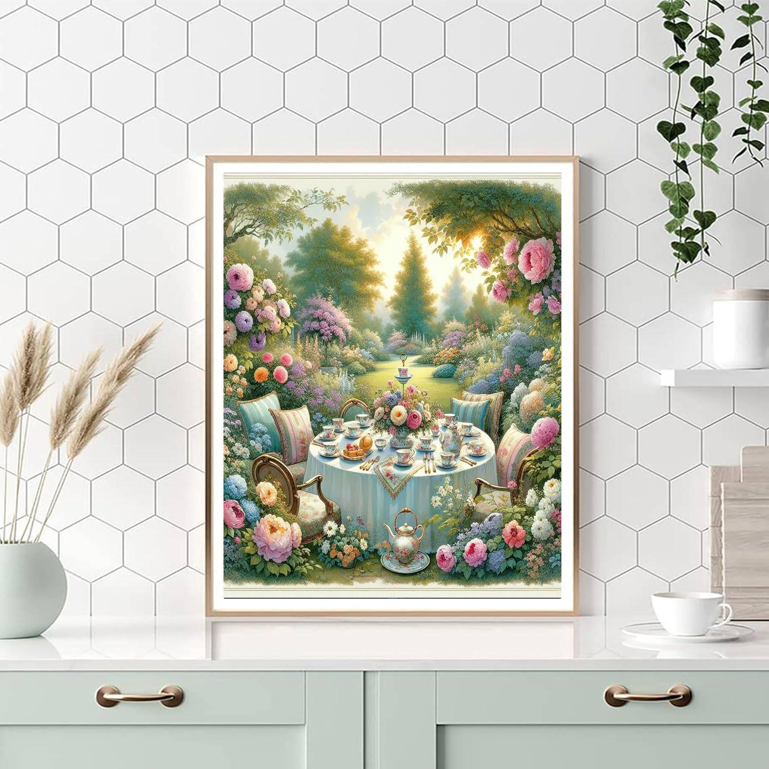 Picturesque English Tea Garden Painting Number Kit